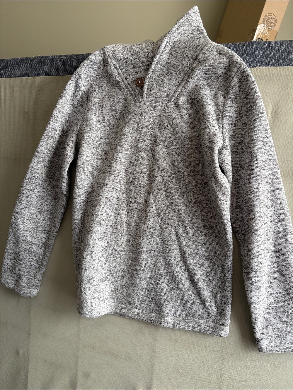 Boys Heather Gray Pullover Sweater with Button Neck
